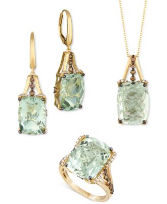 Mint Julep Quartz Diamond Drop Earrings Necklace Ring Collection In 14k Gold