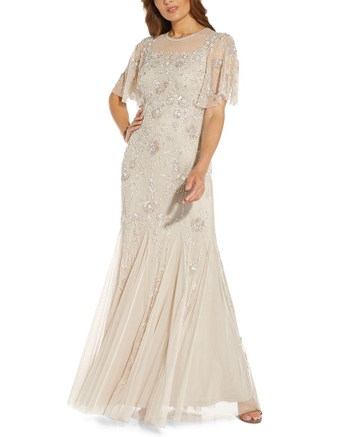 Adrianna Papell Embellished Flutter-Sleeve Gown - Macy's