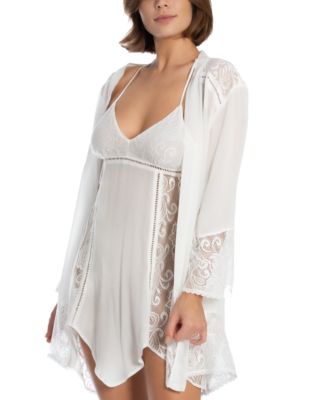 Flower Child Sheer Lace-Trim Kimono Robe Lingerie