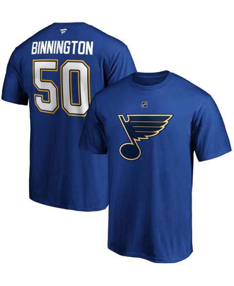 Мужская футболка Majestic Fanatics Branded Jordan Binnington Blue St. Louis Blues Team Authentic Stack Name & Number