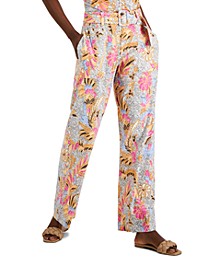 Belted Print High Rise Wide-Leg Pants