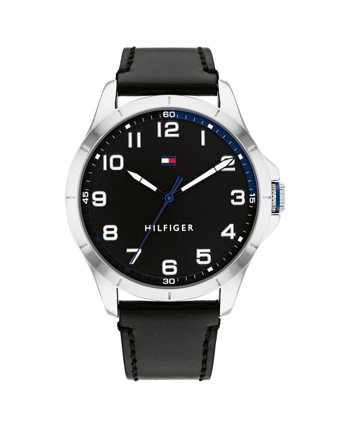 Tommy Hilfiger Black Leather Strap Watch 44mm & Reviews - Macy's