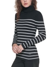 Striped Ribbed Turtleneck Sweater