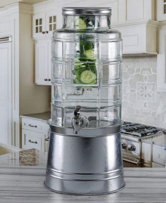 Patchwork 2.4 Gallon Beverage Dispenser with Ice Insert, Fruit Infuser, and Galvanized Base