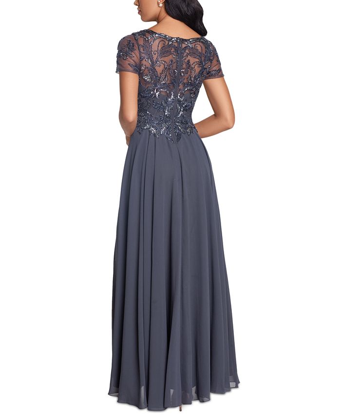 XSCAPE Women's Embellished Short Sleeve Chiffon Gown Macy's