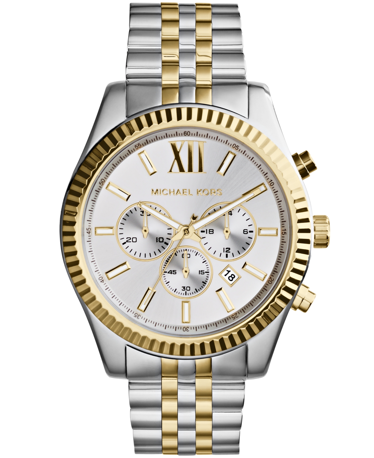 Shop Michael Kors Men's Chronograph Lexington Two-tone Stainless Steel Watch 45mm Mk8344 In Two Tone,silver