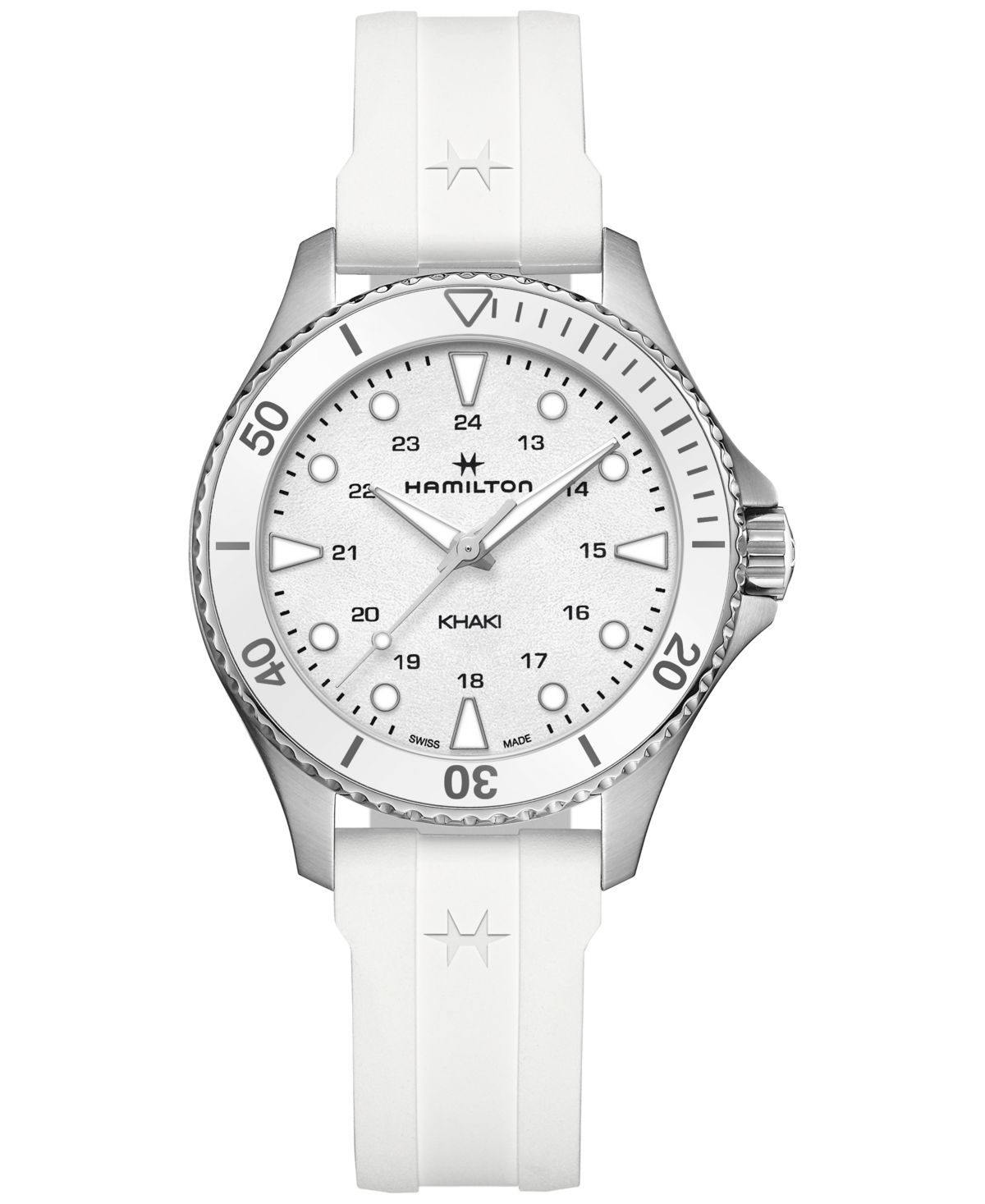 Women's Swiss Khaki Navy Scuba White Rubber Strap Watch 37mm - White