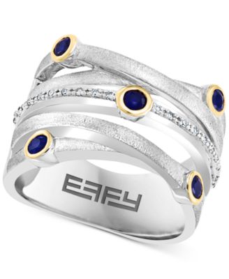 EFFY Collection - Sapphire (3/8 ct. t.w.) & Diamond (1/20 ct. t.w.) Multirow Statement Ring in Sterling Silver and 18k Gold