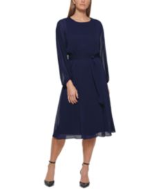 3/4-Sleeve Blouson Midi Dress