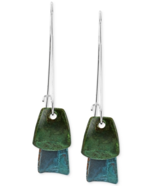 image of Robert Lee Morris Soho Silver-Tone Blue and Green Layered Patina Drop Earrings