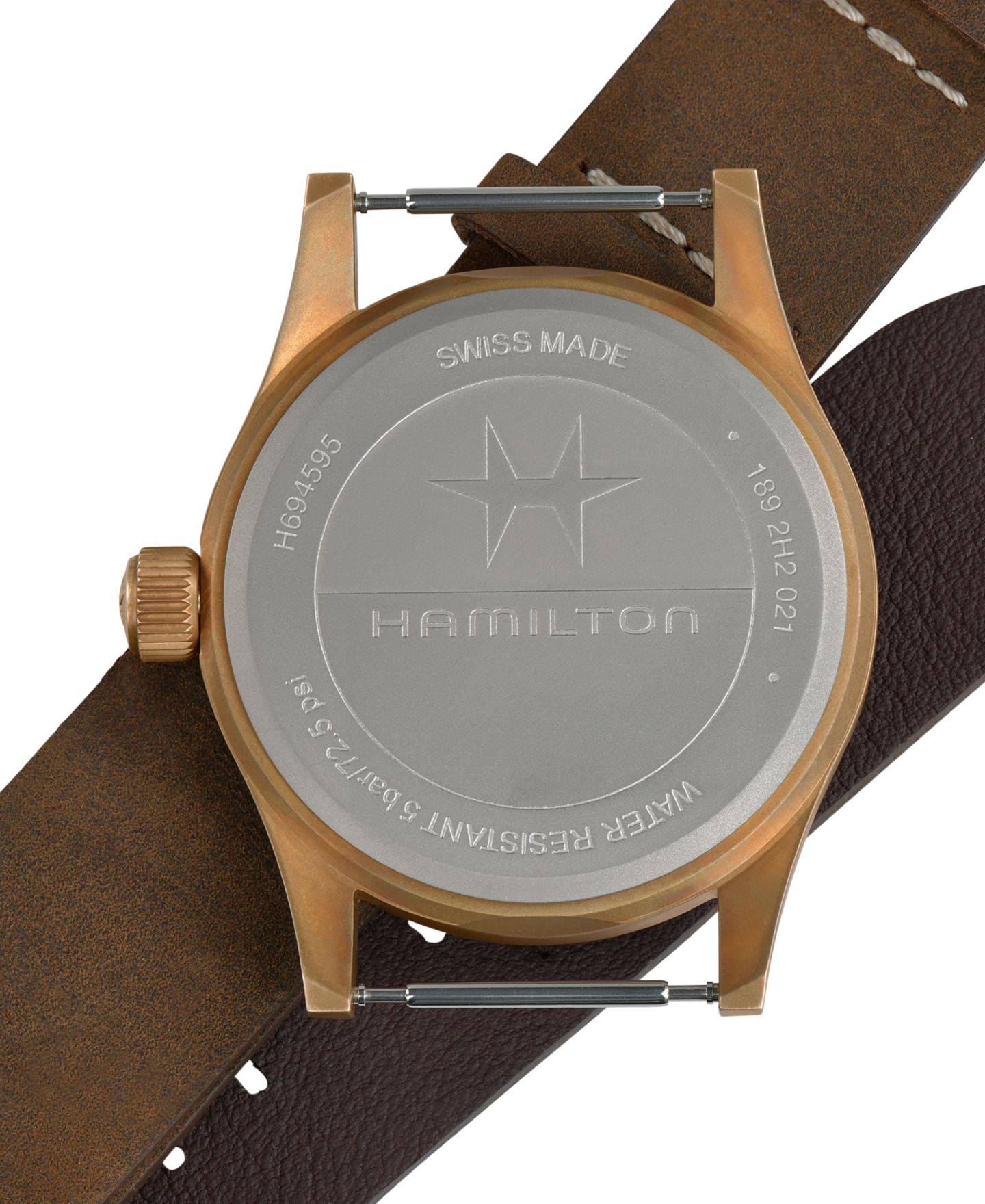 Мужские часы Hamilton Swiss Mechanical Khaki Field Brown Leather Strap Watch 38mm — фото 5