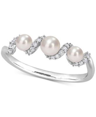 Macy's - Cultured Freshwater Pearl (3-4mm) & Diamond (1/10 ct. t.w.) Swirl Ring in 14k White Gold