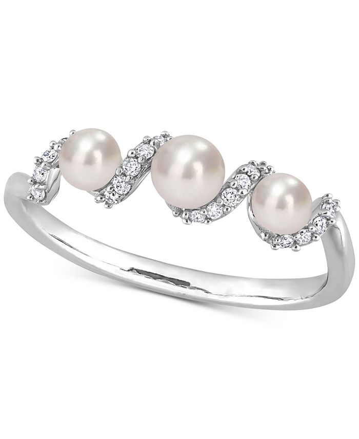 Macy's - Cultured Freshwater Pearl (3-4mm) & Diamond (1/10 ct. t.w.) Swirl Ring in 14k White Gold