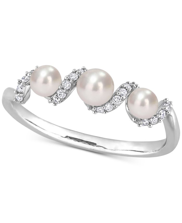 Cultured Freshwater Pearl (3-4mm) & Diamond (1/10 ct. t.w.) Swirl Ring in