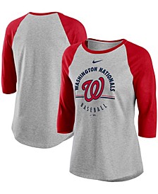 Women's Gray, Red Washington Nationals Encircled Tri-Blend 3/4 Sleeve Raglan T-shirt