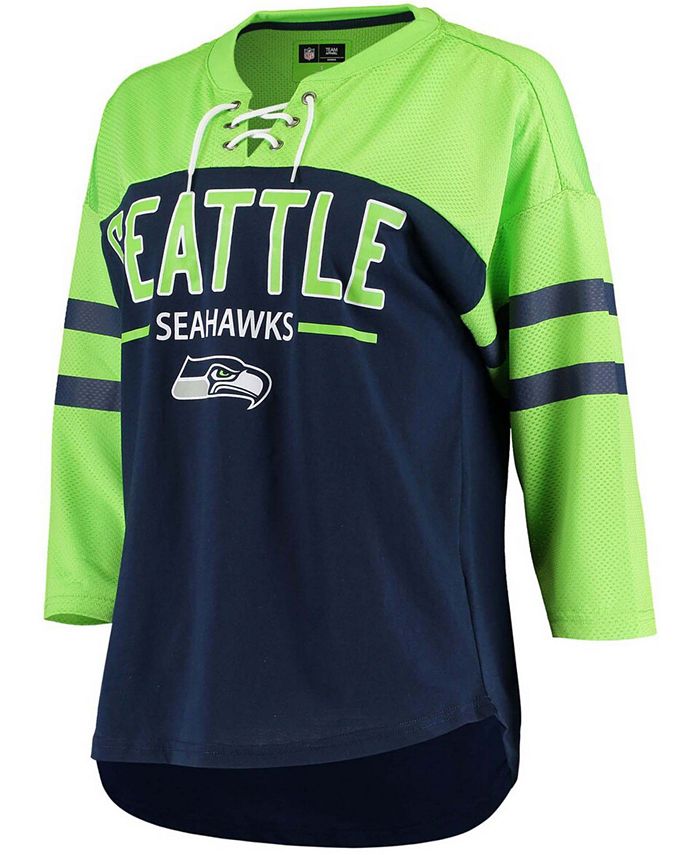 G Iii 4her By Carl Banks Womens College Navy Neon Green Seattle Seahawks Double Wing Lace Up 3 