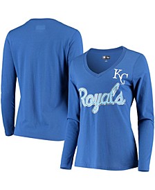 Women's Royal Kansas City Royals Perfect Game Long Sleeve V-Neck T-shirt