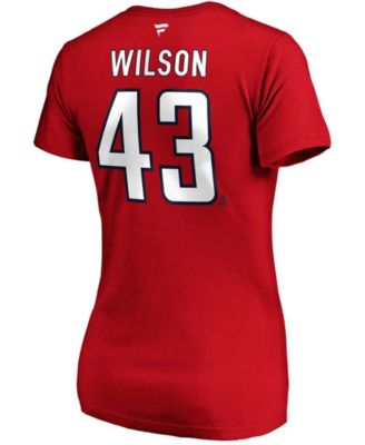 Women's Tom Wilson Red Washington Capitals Authentic Stack Name and Number V-Neck T-shirt