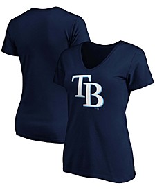 Women's Navy Tampa Bay Rays Core Official Logo V-Neck T-shirt