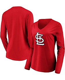 Women's Red St. Louis Cardinals Official Logo Long Sleeve V-Neck T-shirt