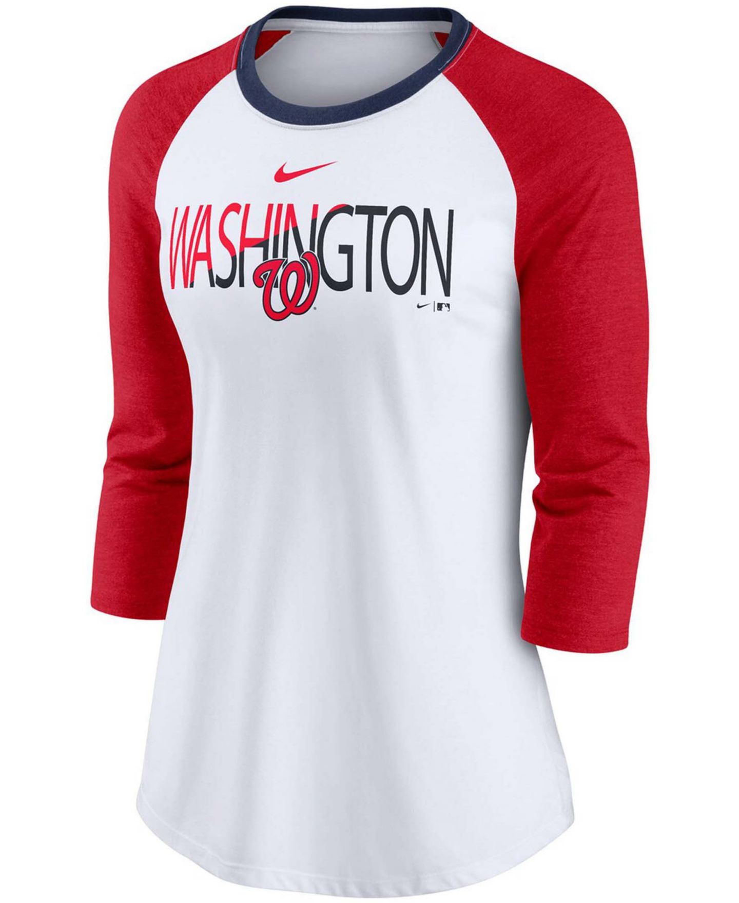 Женская футболка Nike White, Heathered Red Washington Nationals Color Split Tri-Blend 3/4 Sleeve Raglan — фото 3