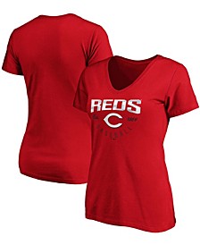 Women's Red Cincinnati Reds Live For It V-Neck T-shirt