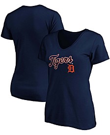 Women's Navy Detroit Tigers Team Logo Lockup V-Neck T-shirt