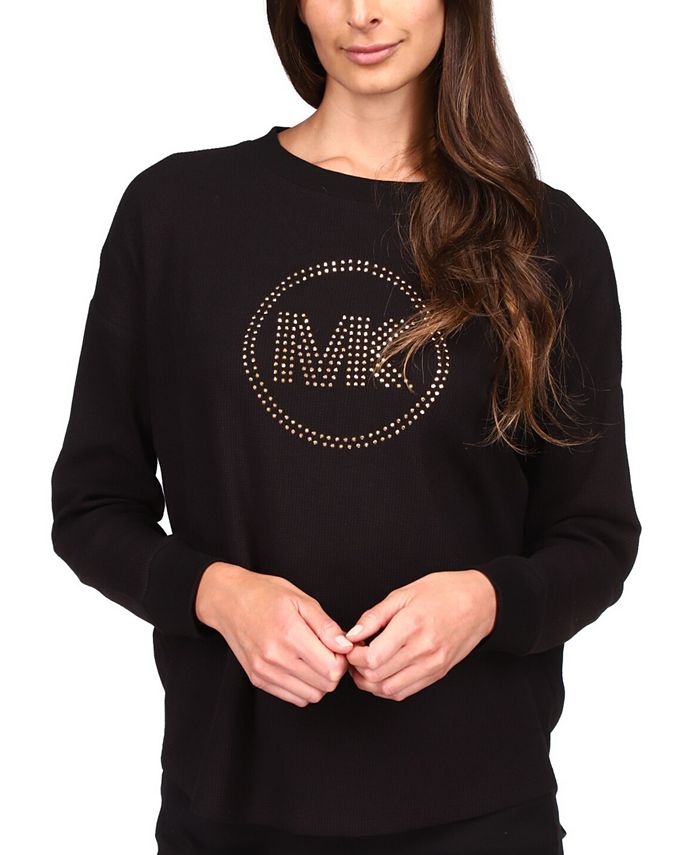 Michael Kors Rhinestone Logo Waffle Knit Top, Regular & Petite Macy's