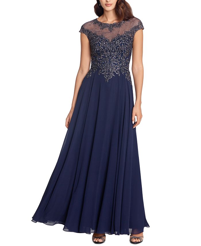 XSCAPE Petite Embellished Illusion-Top Gown - Macy's