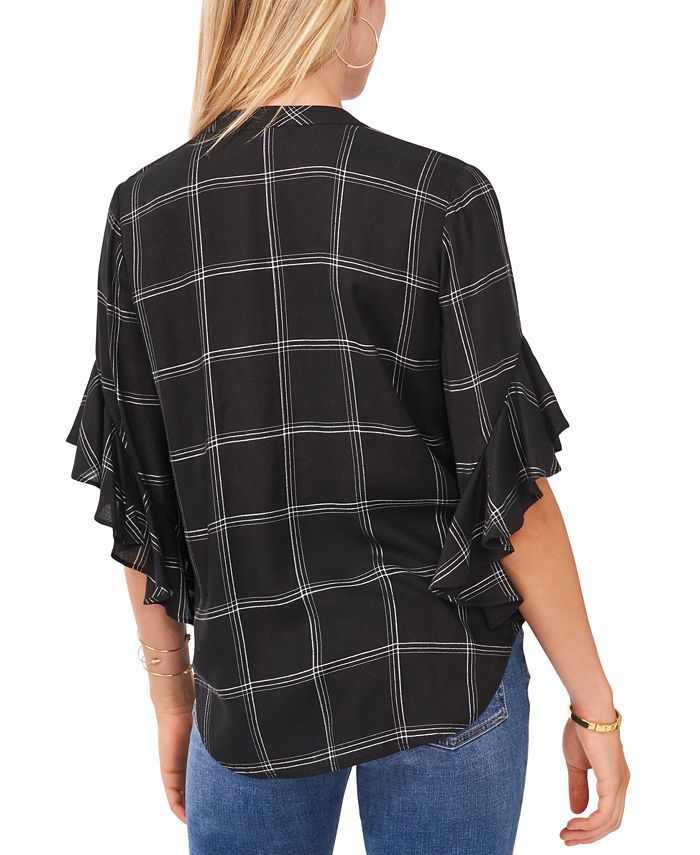 Vince Camuto Plaid Flutter Sleeve Henley Blouse Macy's