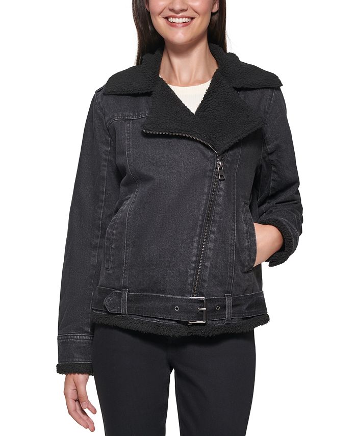 Calvin Klein Jeans Sherpa-Lined Denim Moto Jacket & Reviews - Jackets &  Vests - Juniors - Macy's