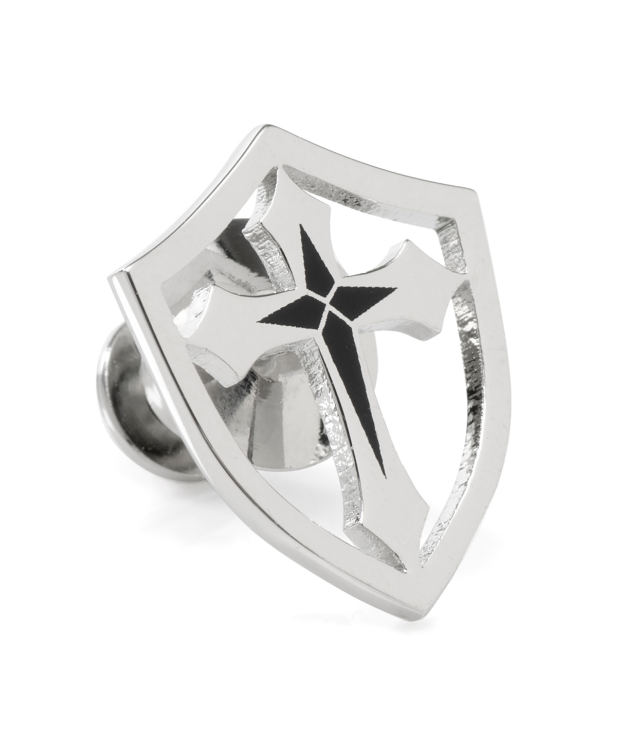 Men's Cross Shield Lapel Pin - Silver-Tone