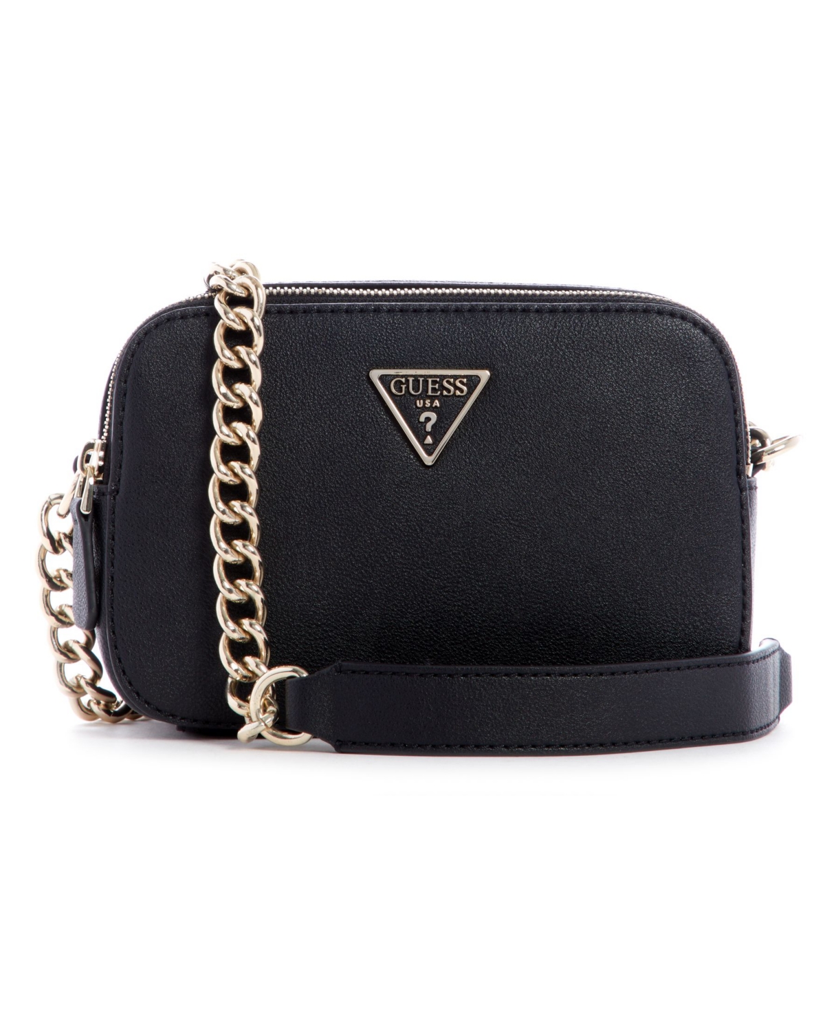 Guess Noelle Small Camera Double Compartment Chain Crossbody In Black