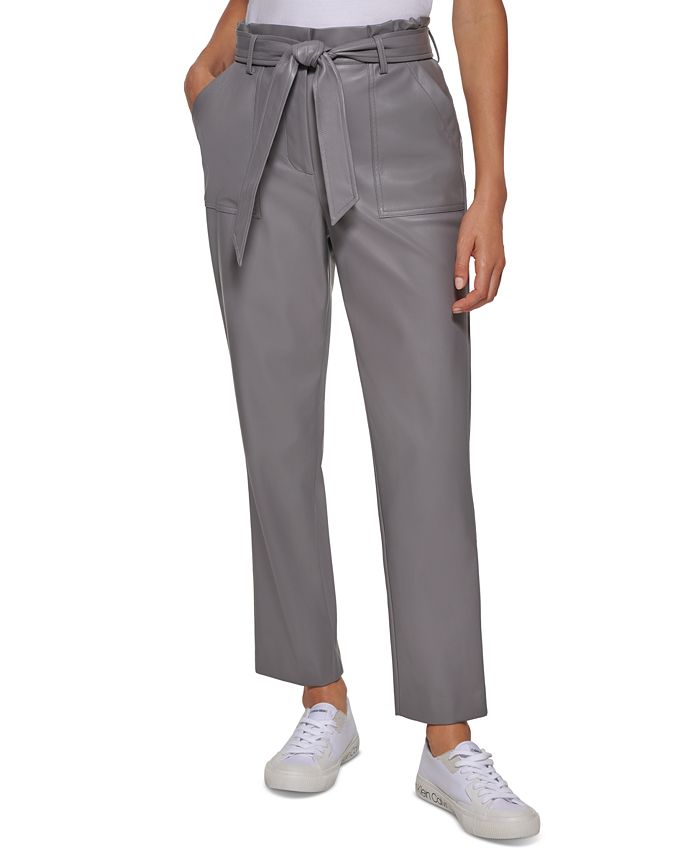 Calvin Klein Faux Leather Tie-Waist Pants & Reviews - Pants & Capris -  Women - Macy's