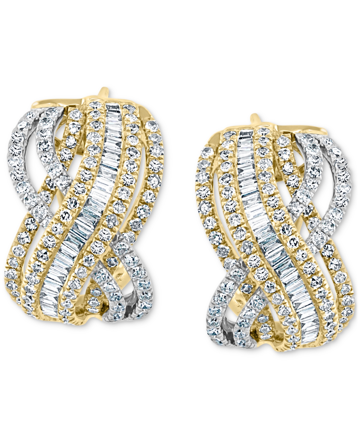 Effy Diamond Baguette & Round Crossover Statement Earrings (1-1/2 ct. t.w.) in 14k Gold and White Gold