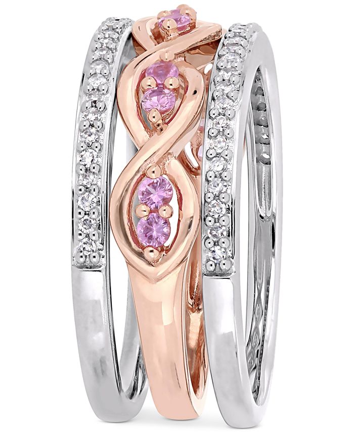 Macy's - 3-Pc. Set Pink Sapphire (1/3 ct. t.w.) & Diamond (1/4 ct .t.w.) Stack Rings in 14k Rose & White Gold