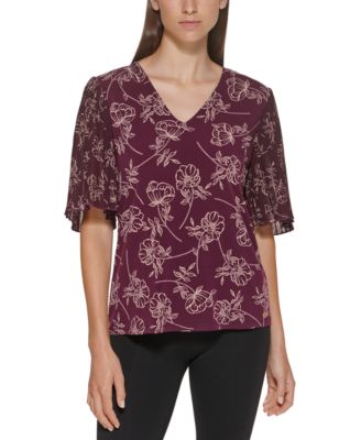 Calvin Klein - Printed Pleated-Sleeve Top