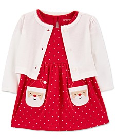 Baby Girls 2-Pc. Santa Bodysuit Dress & Cardigan Set