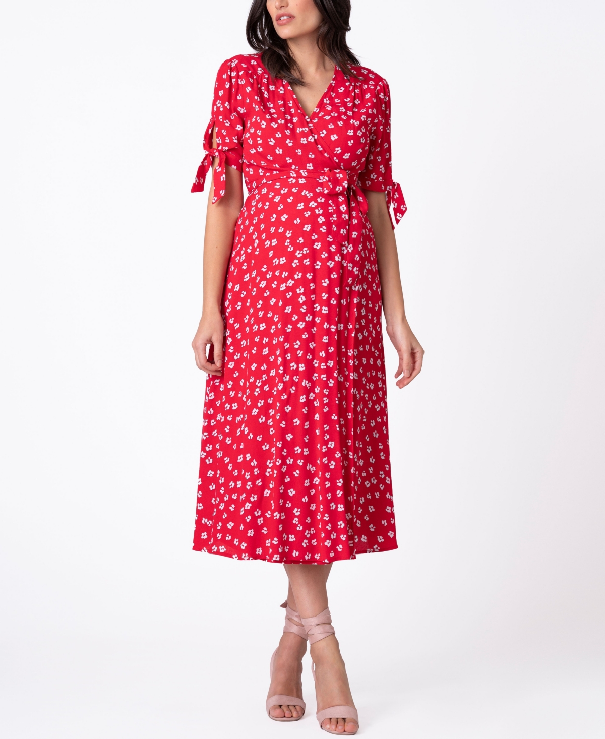 Seraphine Women's Midi Wrap Maternity Dress In Red Floral