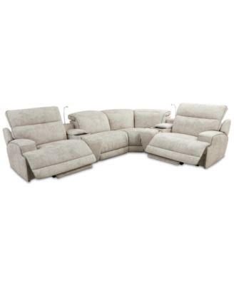 Sebaston 6-Pc. Fabric Sectional with 2 Power Motion Recliners and 2 USB Consoles, Created for Macy's