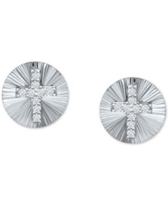 Cubic Zirconia Cross Disc Stud Earrings