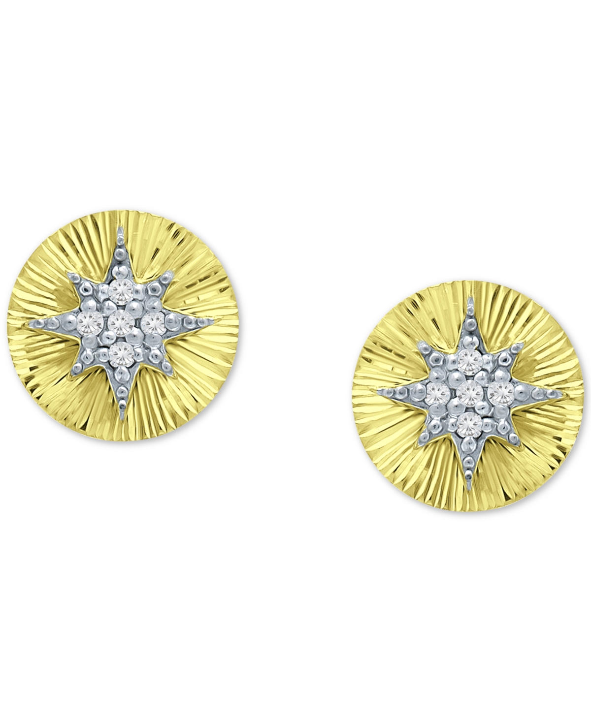 Cubic Zirconia Starburst Disc Stud Earrings, Created for Macy's - Gold over Silver