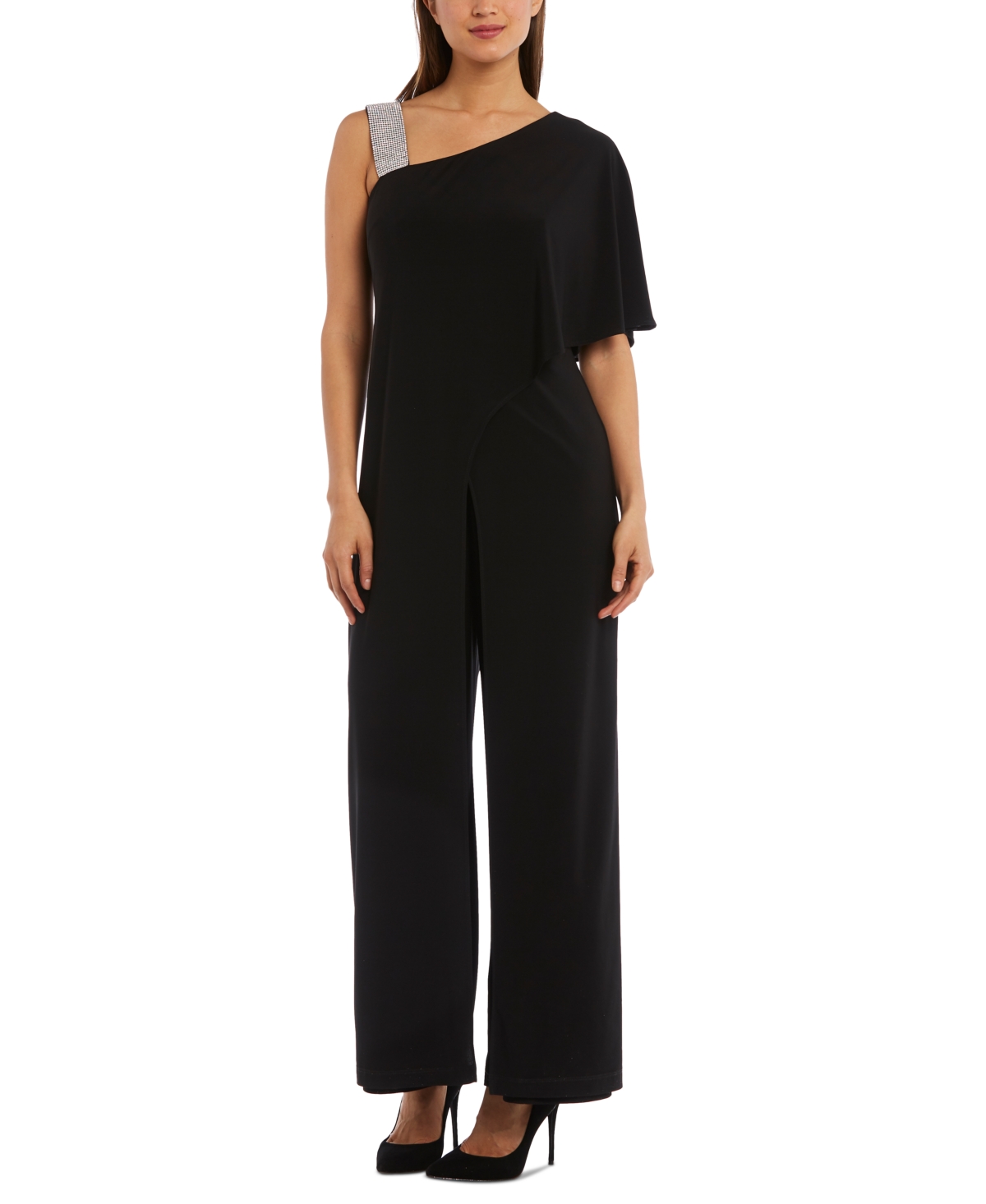 R & M Richards Embellished One-Shoulder Jumpsuit