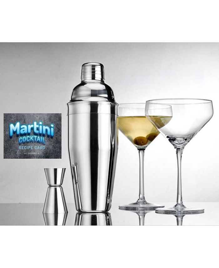 Godinger Cocktail Shaker and Cocktail Glasses Bar Set, Martini Shaker and 2  Martini Glasses Set - Dublin Collection