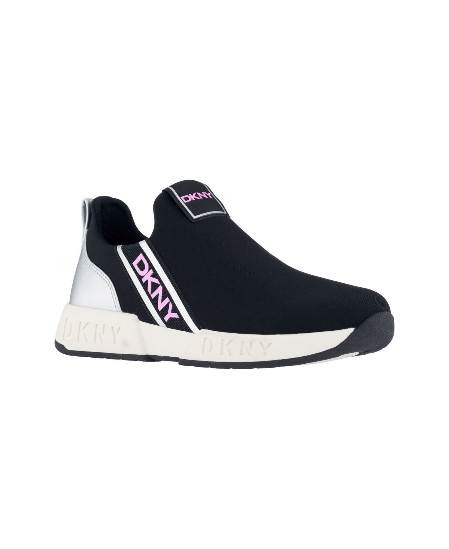 Кроссовки DKNY Maddie Stripe Slip-On Padded Sneakers для девочек-малышей, цвет: Чёрный / Розовый — фото 1