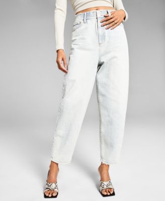 Cotton Curved Barrel-Leg Jeans 