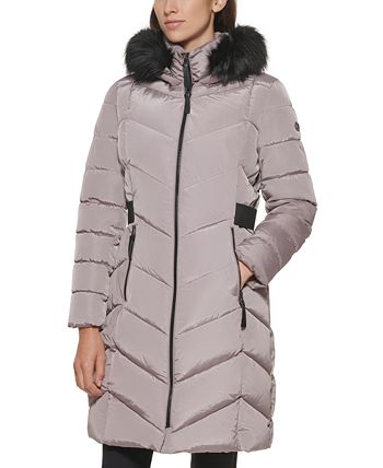 Calvin Klein Women's Faux-Fur-Trim-Hooded Puffer Coat, Created for Macy ...