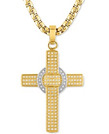 Men's Diamond Cross 22" Pendant Necklace (1 ct. t.w.) Stainless Steel & Gold-Tone Ion-Plate