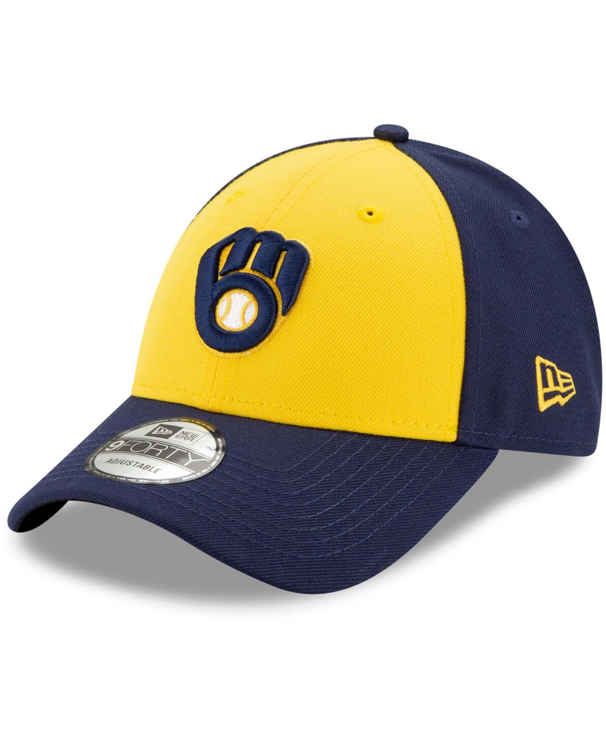 New Era Men's Gold, Navy Milwaukee Brewers Alternate The League 9forty Adjustable Hat In Gold,navy