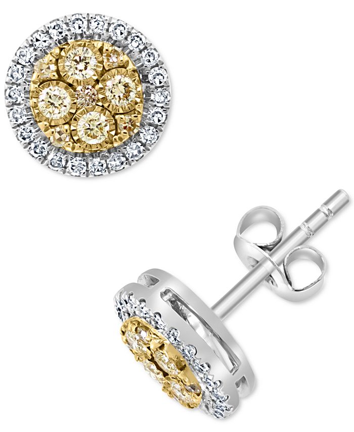 EFFY Collection - YYellow & White Diamond Halo Cluster Stud Earrings (3/8 ct. t.w.) in 14k Gold and White Gold